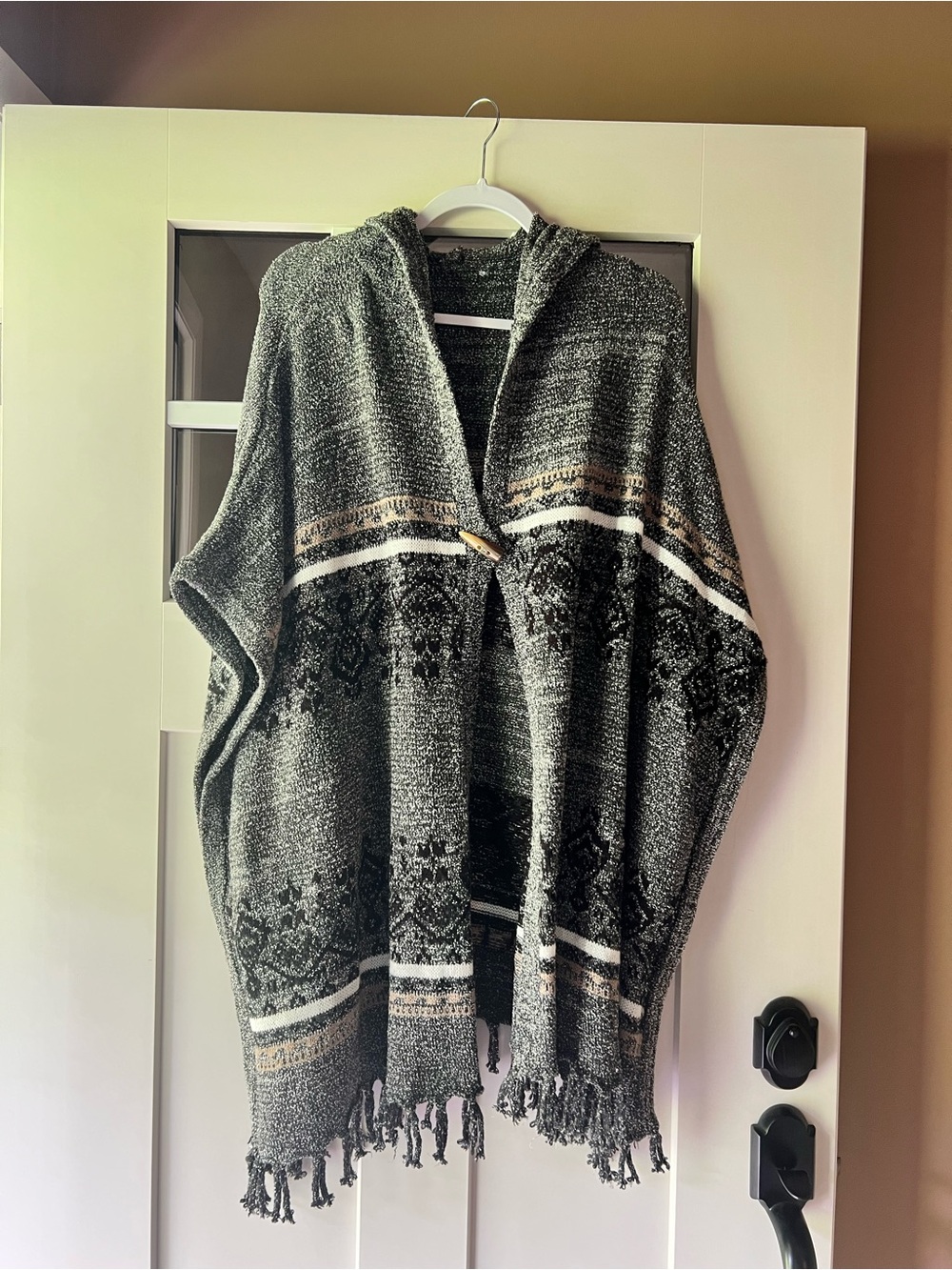 Gray Hooded Fringe Poncho - Great with leggings or jeans!!